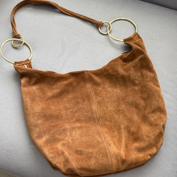 MARLON Elegant Tan Suede Hobo Bag with Gold Accents - Picture 1 of 11